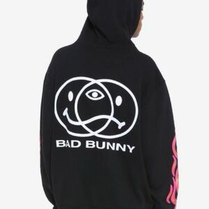 Bad Bunny Size Medium Black Pink Flames Pullover Hoodie Sweatshirt